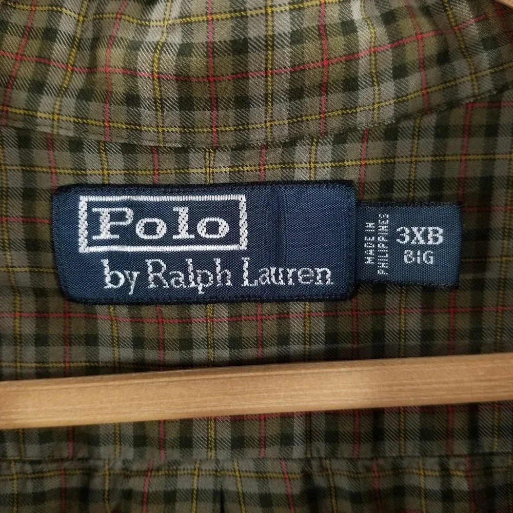 Polo Ralph Lauren Shirt Mens Big 3X Green Plaid Elbow Patch Long Sleeve Cotton